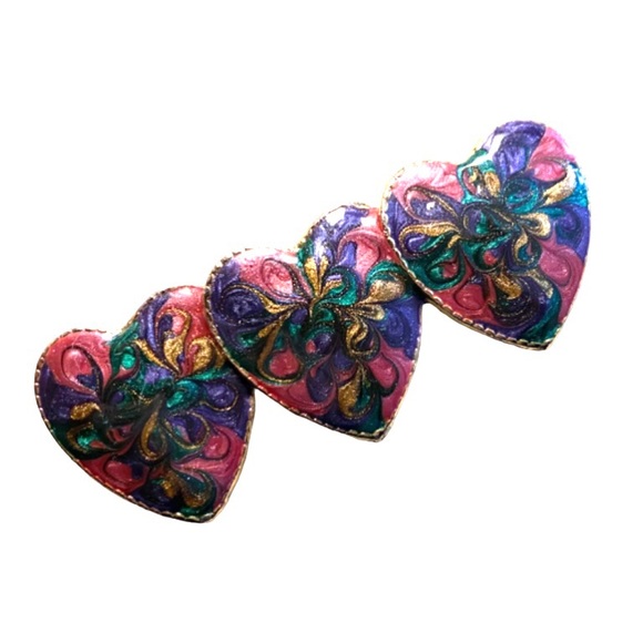 Multicolor Triple Heart Barrette - Picture 2 of 3